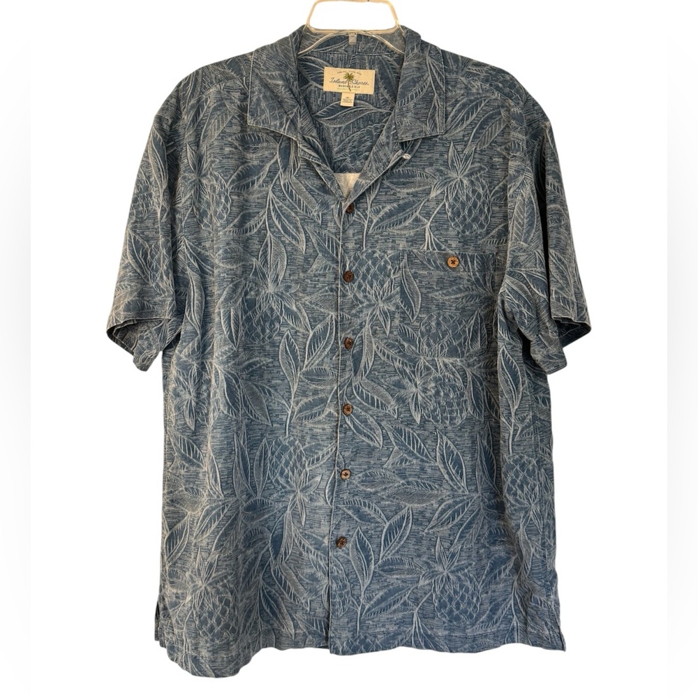 Tommy Bahama Blue Leaf Print Tropical Shirt